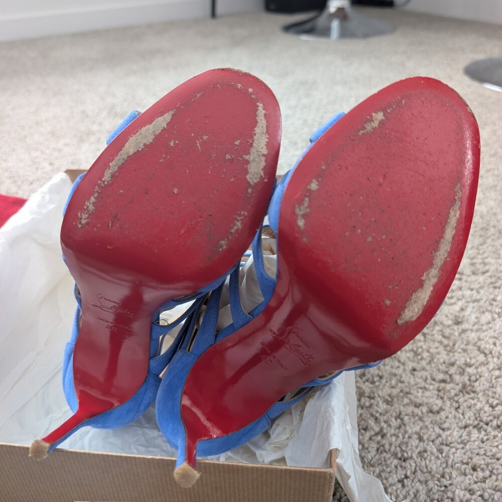 Christian Louboutin Denis 100 | Blue Suede Strappy Stud Heels EU 40 US 10/9.5 - Picture 4 of 6